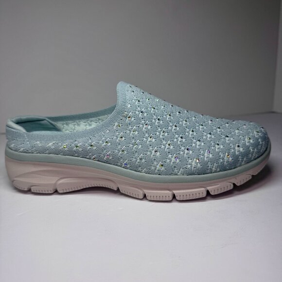 8.5 Wide Fit Skechers Women's Easy Going Rhinestone Knit Mules Glitz Strut Sage - Picture 12 of 16
